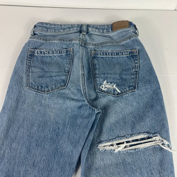American Eagle Jeans Women's 0 Reg Mom Straight Blue Patchwork Distressed Denim - Picture 10 of 16